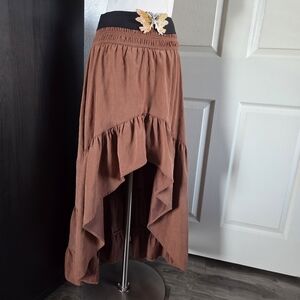 Brown suede ruffle high low skirt Francesca's size medium